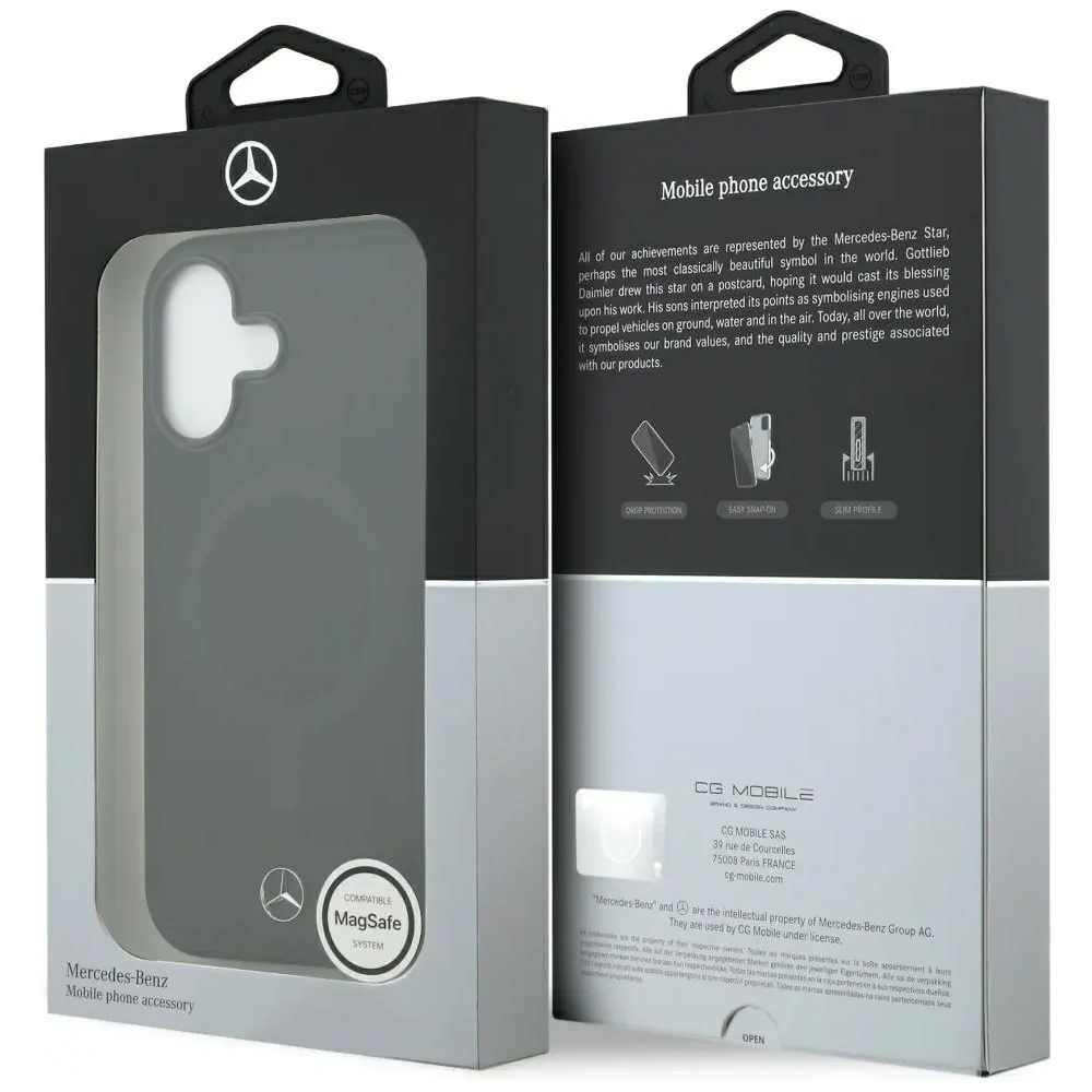 Etui Mercedes Plain Smooth Leather MagSafe do Apple iPhone 17 czarny