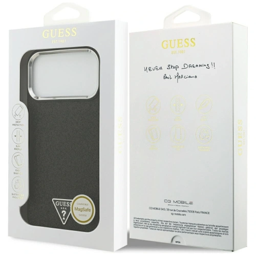 Etui Guess Glitter Triangle Logo MagSafe do Apple iPhone 17 Pro Max czarny