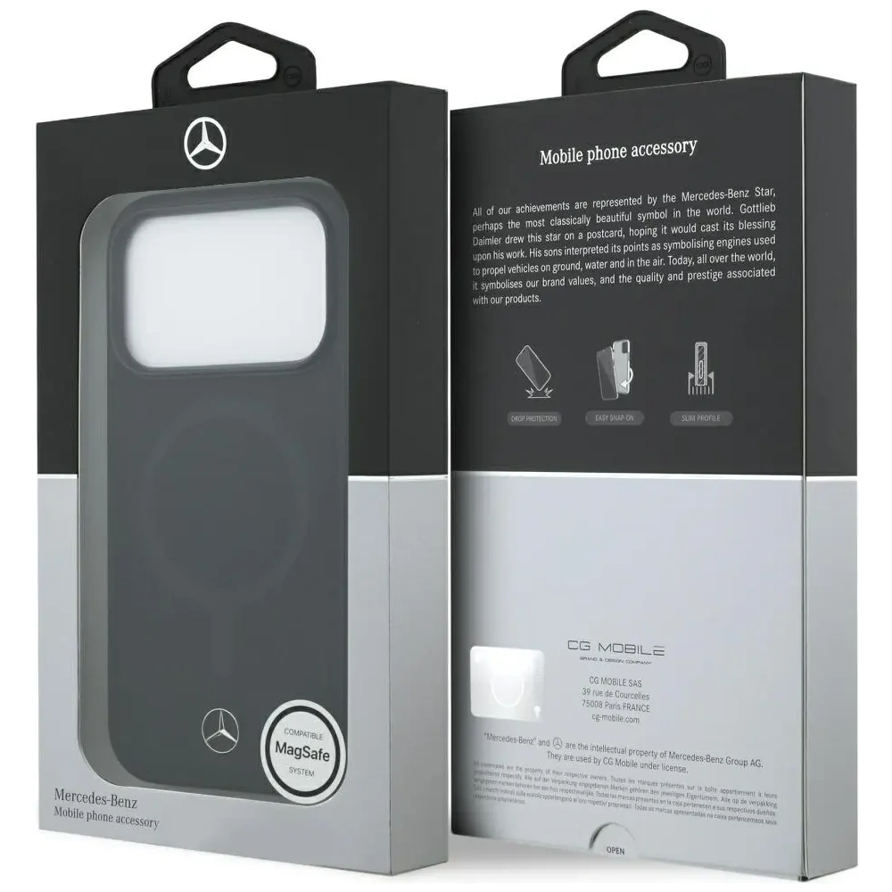 Etui Mercedes Plain Smooth Leather MagSafe do Apple iPhone 17 Pro czarny