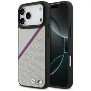 Etui BMW M Tricolor Metal Logo MagSafe do Apple iPhone 17 Pro Max szary