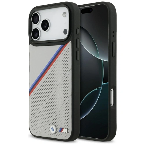Etui BMW M Tricolor Metal Logo MagSafe do Apple iPhone 17 Pro Max szary