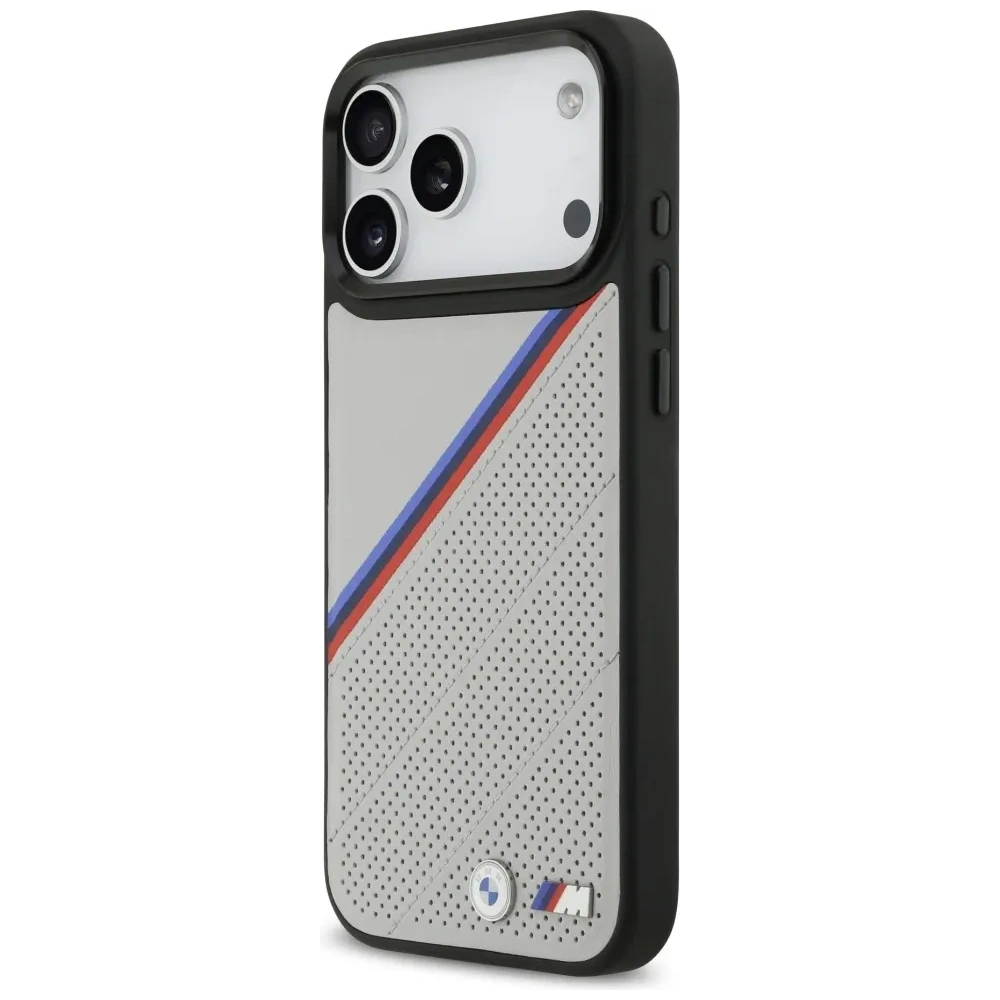 Etui BMW M Tricolor Metal Logo MagSafe do Apple iPhone 17 Pro Max szary