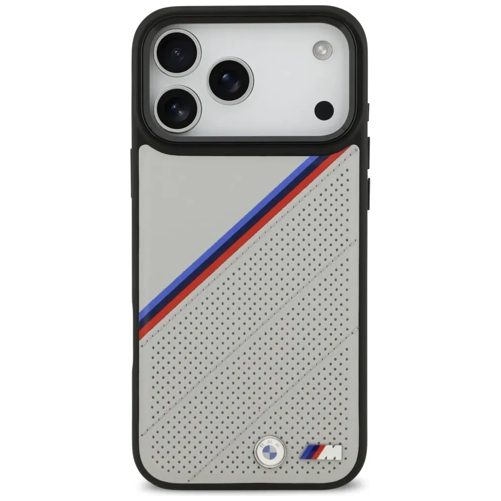 Etui BMW M Tricolor Metal Logo MagSafe do Apple iPhone 17 Pro Max szary
