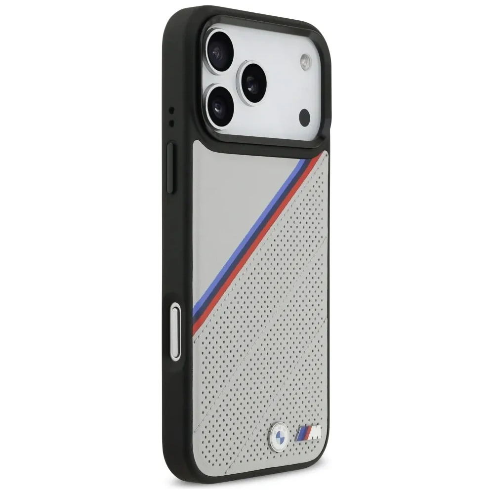 Etui BMW M Tricolor Metal Logo MagSafe do Apple iPhone 17 Pro Max szary
