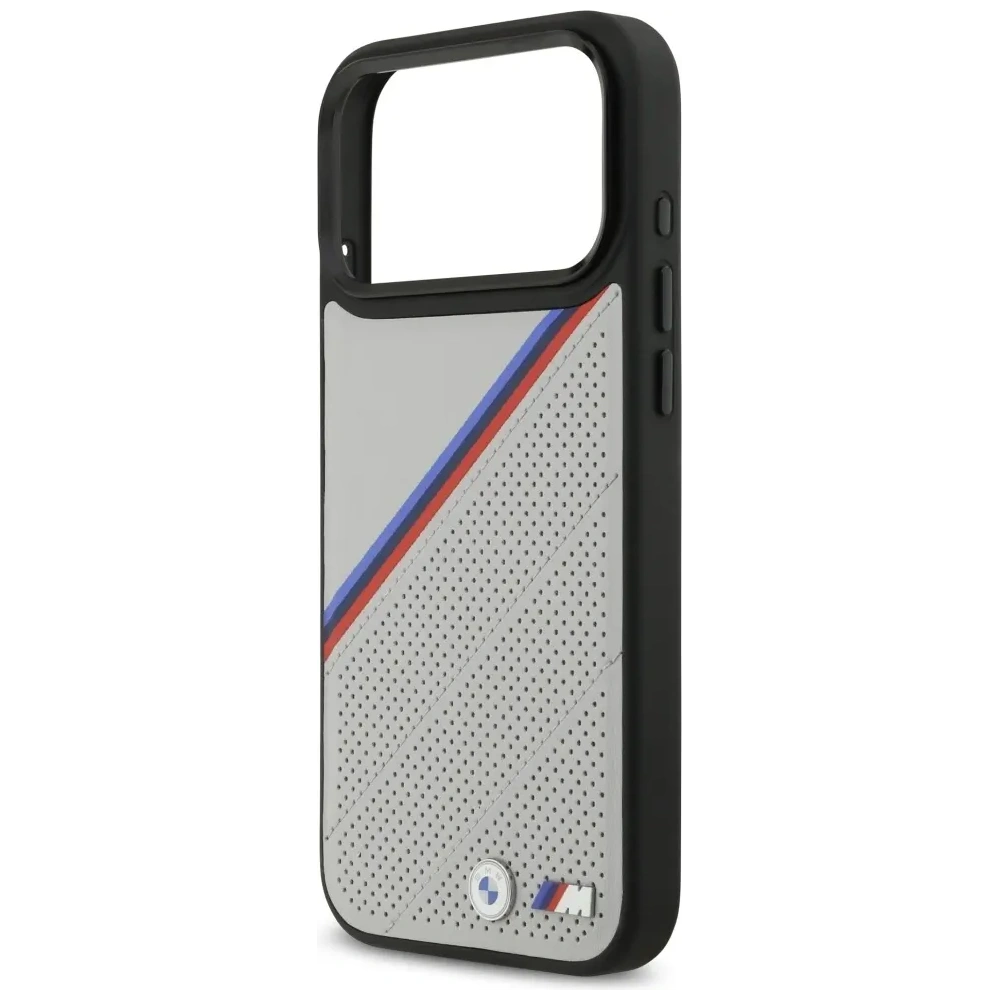 Etui BMW M Tricolor Metal Logo MagSafe do Apple iPhone 17 Pro Max szary