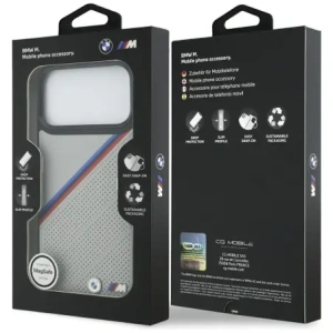 Etui BMW M Tricolor Metal Logo MagSafe do Apple iPhone 17 Pro Max szary