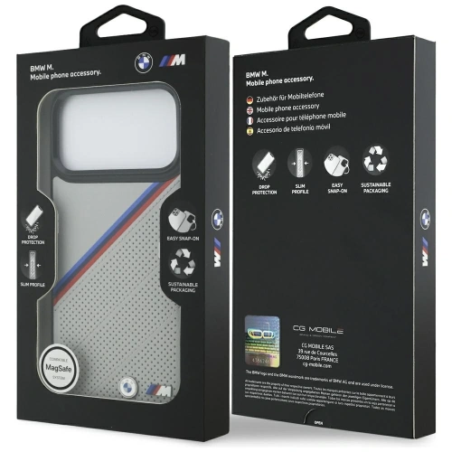 Etui BMW M Tricolor Metal Logo MagSafe do Apple iPhone 17 Pro Max szary