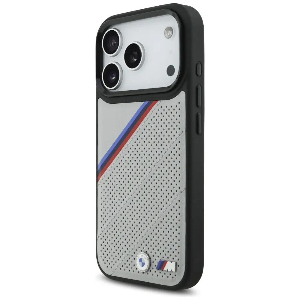 Etui BMW M Tricolor Metal Logo MagSafe do Apple iPhone 17 Pro szary