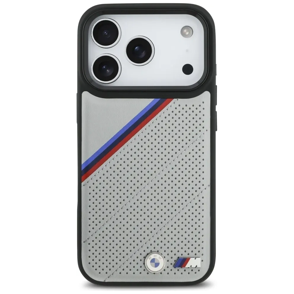 Etui BMW M Tricolor Metal Logo MagSafe do Apple iPhone 17 Pro szary