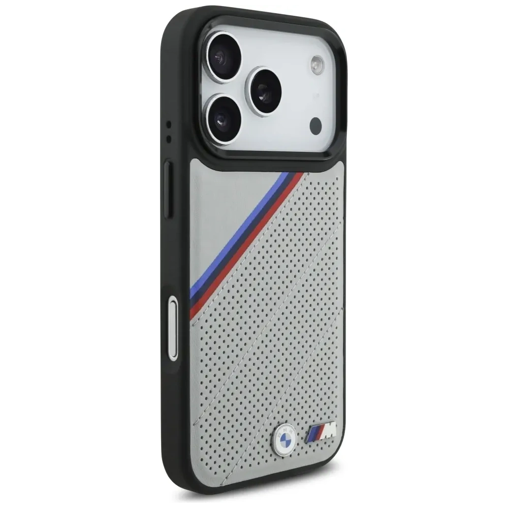 Etui BMW M Tricolor Metal Logo MagSafe do Apple iPhone 17 Pro szary