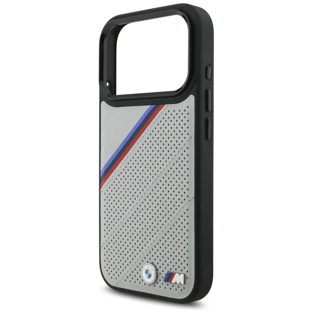 Etui BMW M Tricolor Metal Logo MagSafe do Apple iPhone 17 Pro szary