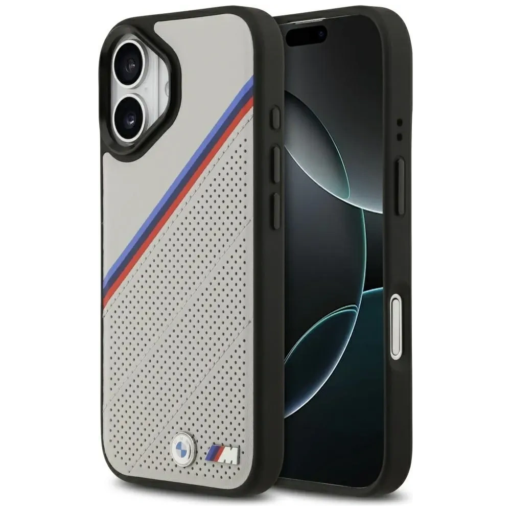 Etui BMW M Tricolor Metal Logo MagSafe do Apple iPhone 17 szary