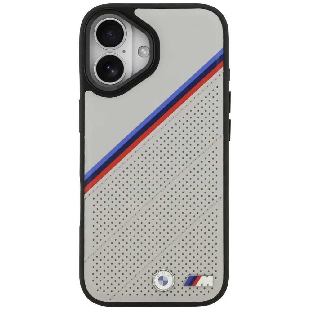 Etui BMW M Tricolor Metal Logo MagSafe do Apple iPhone 17 szary
