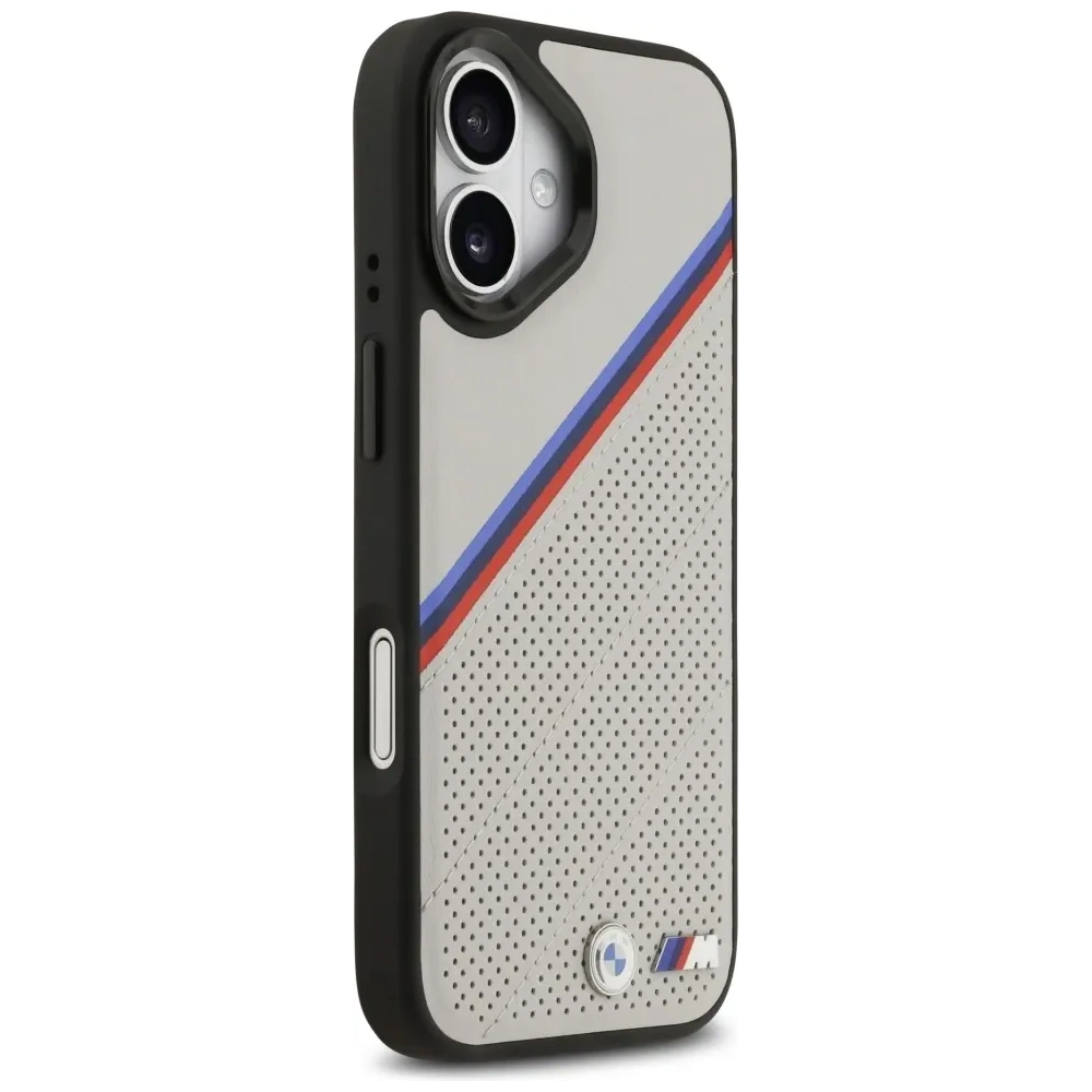 Etui BMW M Tricolor Metal Logo MagSafe do Apple iPhone 17 szary