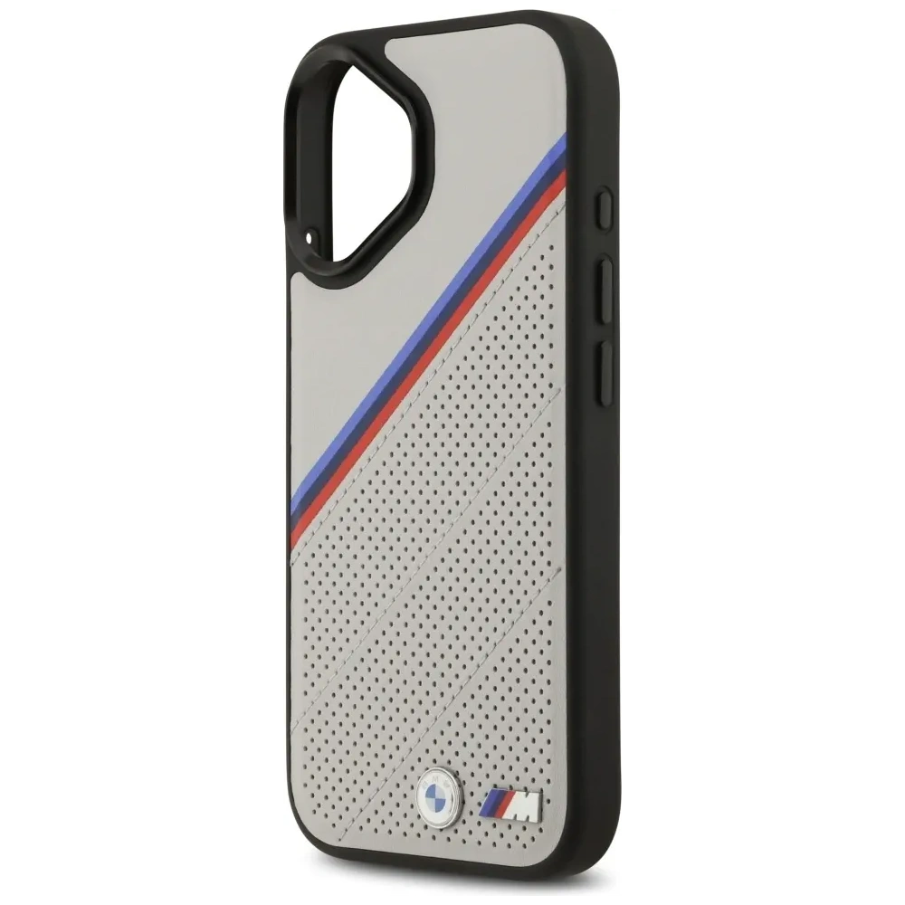 Etui BMW M Tricolor Metal Logo MagSafe do Apple iPhone 17 szary