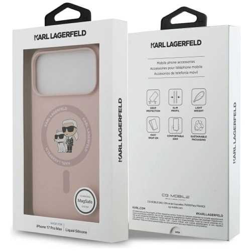 Etui Karl Lagerfeld Silicone Karl&Choupette Ring MagSafe do Apple iPhone 17 Pro Max różowy