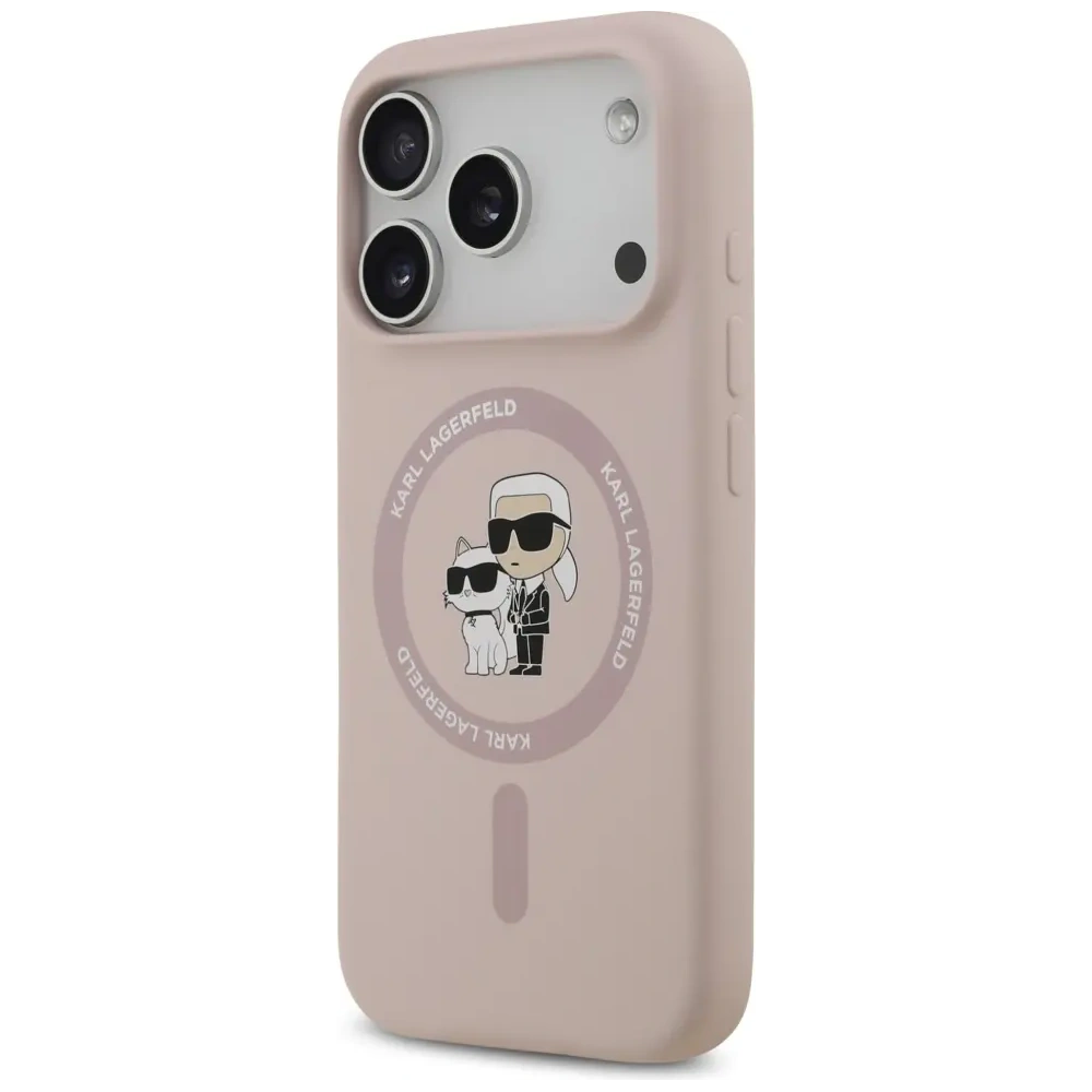 Etui Karl Lagerfeld Silicone Karl&Choupette Ring MagSafe do Apple iPhone 17 Pro różowy