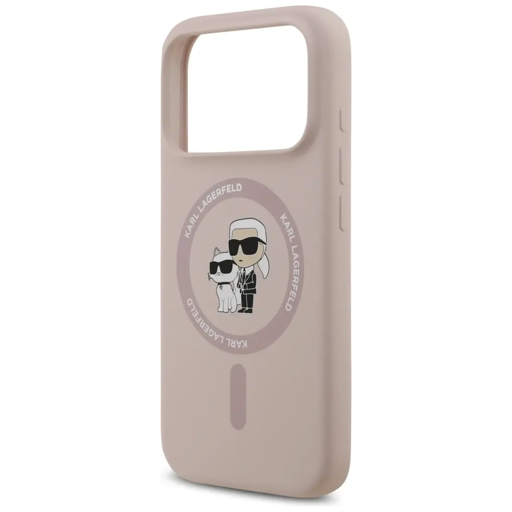 Etui Karl Lagerfeld Silicone Karl&Choupette Ring MagSafe do Apple iPhone 17 Pro różowy