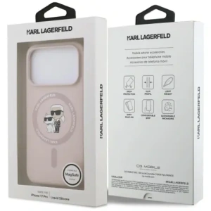 Etui Karl Lagerfeld Silicone Karl&Choupette Ring MagSafe do Apple iPhone 17 Pro różowy