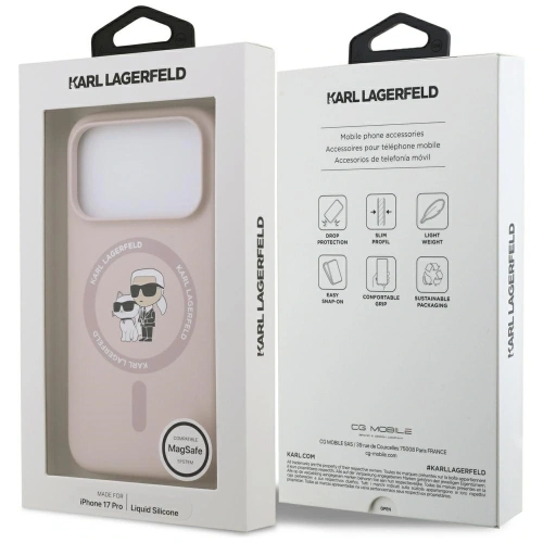 Etui Karl Lagerfeld Silicone Karl&Choupette Ring MagSafe do Apple iPhone 17 Pro różowy