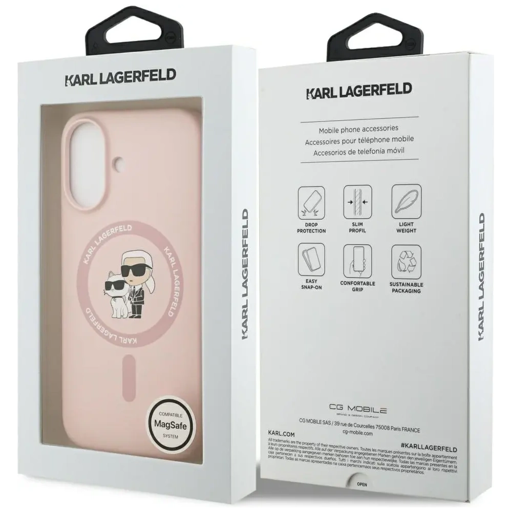 Etui Karl Lagerfeld Silicone Karl&Choupette Ring MagSafe do Apple iPhone 17 różowy
