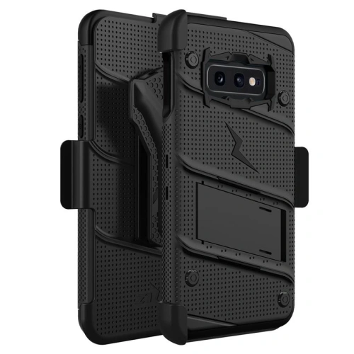 Kup Pancerne etui Zizo Bolt Cover Samsung Galaxy S10e ze szkłem 9H na ekran + podstawka & uchwyt do paska (Black/Black) - ZIZ001BLK - {ean13} - Sklep Home Screen