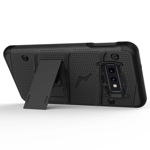 Kup Pancerne etui Zizo Bolt Cover Samsung Galaxy S10e ze szkłem 9H na ekran + podstawka & uchwyt do paska (Black/Black) - ZIZ001BLK - {ean13} - Sklep Home Screen