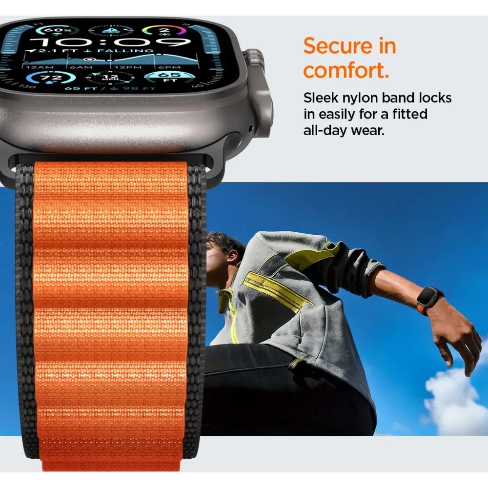 Pasek Spigen WBF1 Band do Apple Watch 6/7/8/9/10/SE/Ultra 1/2 44/45/46/49mm Black/orange