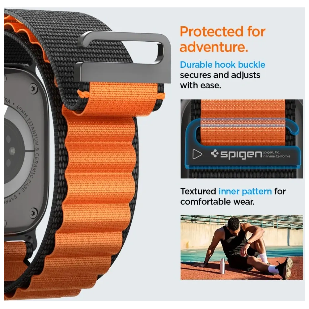 Pasek Spigen WBF1 Band do Apple Watch 6/7/8/9/10/SE/Ultra 1/2 44/45/46/49mm Black/orange