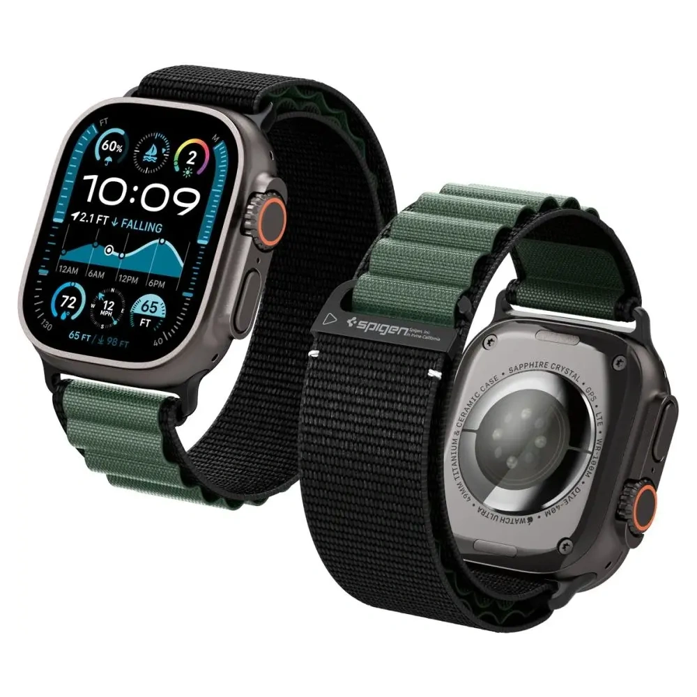 Pasek Spigen WBF1 Band do Apple Watch 6/7/8/9/10/SE/Ultra 1/2 44/45/46/49mm Black/green