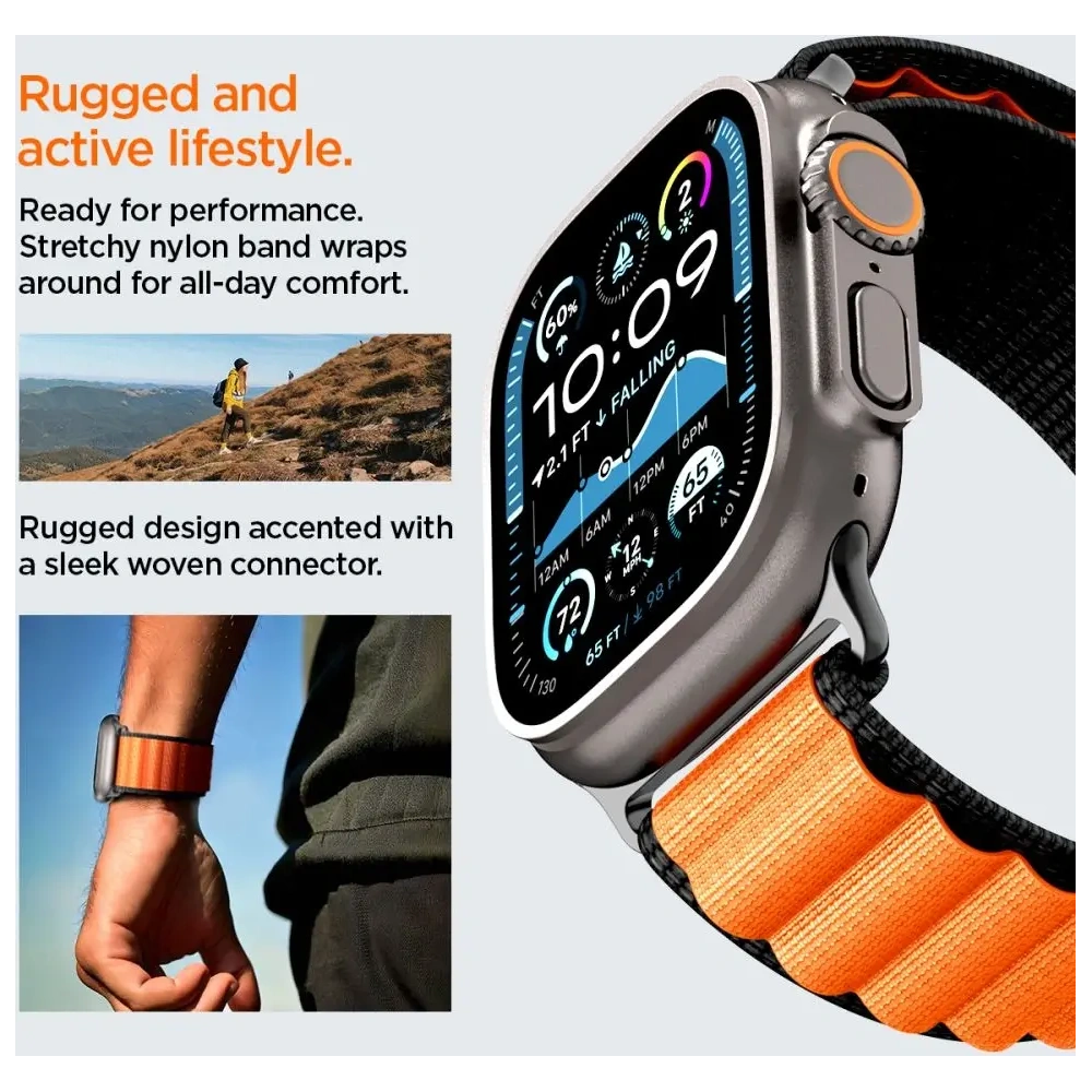 Pasek Spigen WBF1 Band do Apple Watch 6/7/8/9/10/SE/Ultra 1/2 44/45/46/49mm Black/orange