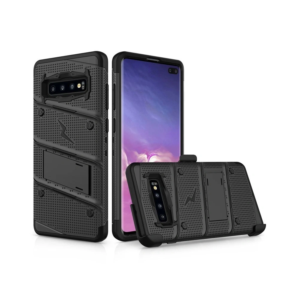 Pancerne etui Zizo Bolt Cover Samsung Galaxy S10+ Plus oraz podstawka & uchwyt do paska (Black/Black)