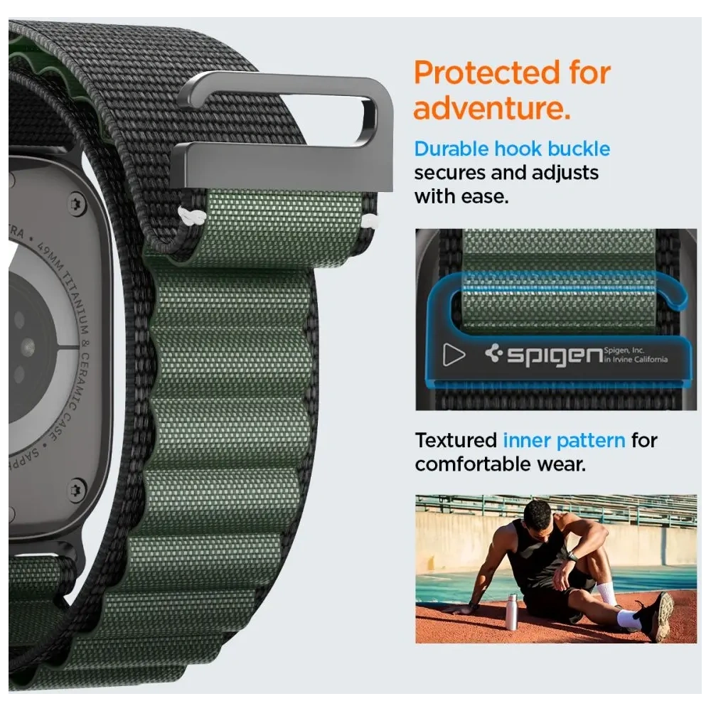 Pasek Spigen WBF1 Band do Apple Watch 6/7/8/9/10/SE/Ultra 1/2 44/45/46/49mm Black/green