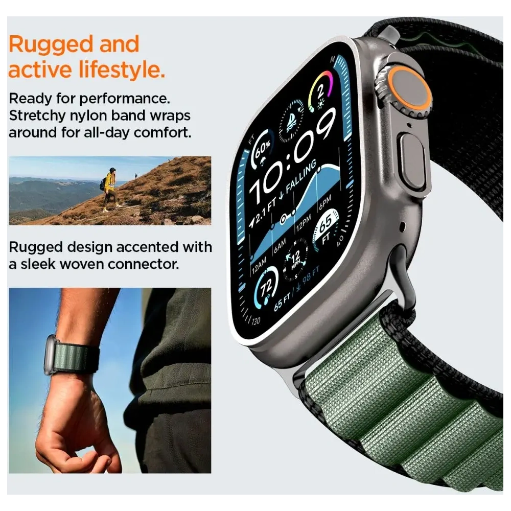 Pasek Spigen WBF1 Band do Apple Watch 6/7/8/9/10/SE/Ultra 1/2 44/45/46/49mm Black/green