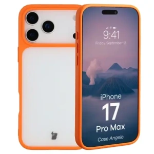 Etui Bizon Case Angelo do Apple iPhone 17 Pro Max półprzezroczyste z pomarańczową ramką