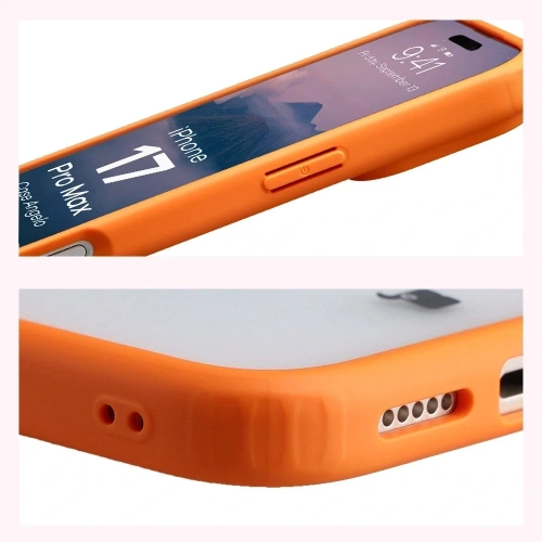 Etui Bizon Case Angelo do Apple iPhone 17 Pro Max półprzezroczyste z pomarańczową ramką