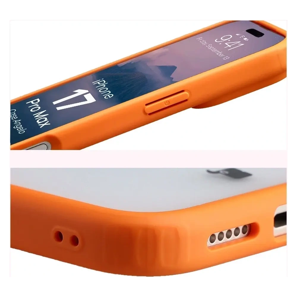 Etui Bizon Case Angelo do Apple iPhone 17 Pro Max półprzezroczyste z pomarańczową ramką