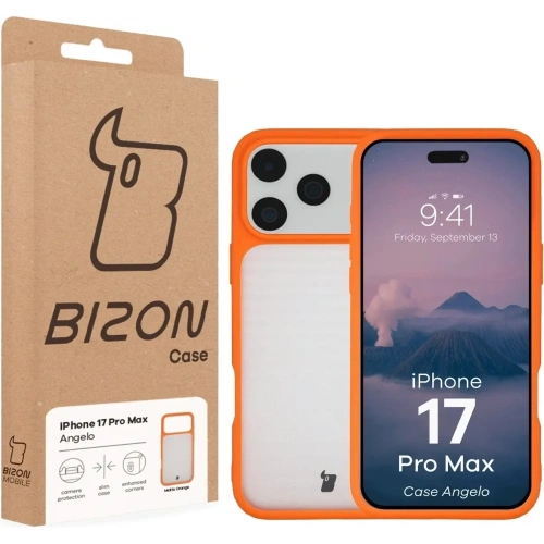 Etui Bizon Case Angelo do Apple iPhone 17 Pro Max półprzezroczyste z pomarańczową ramką