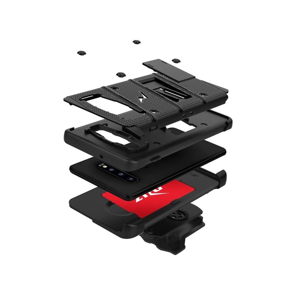 Pancerne etui Zizo Bolt Cover Samsung Galaxy S10+ Plus oraz podstawka & uchwyt do paska (Black/Black)