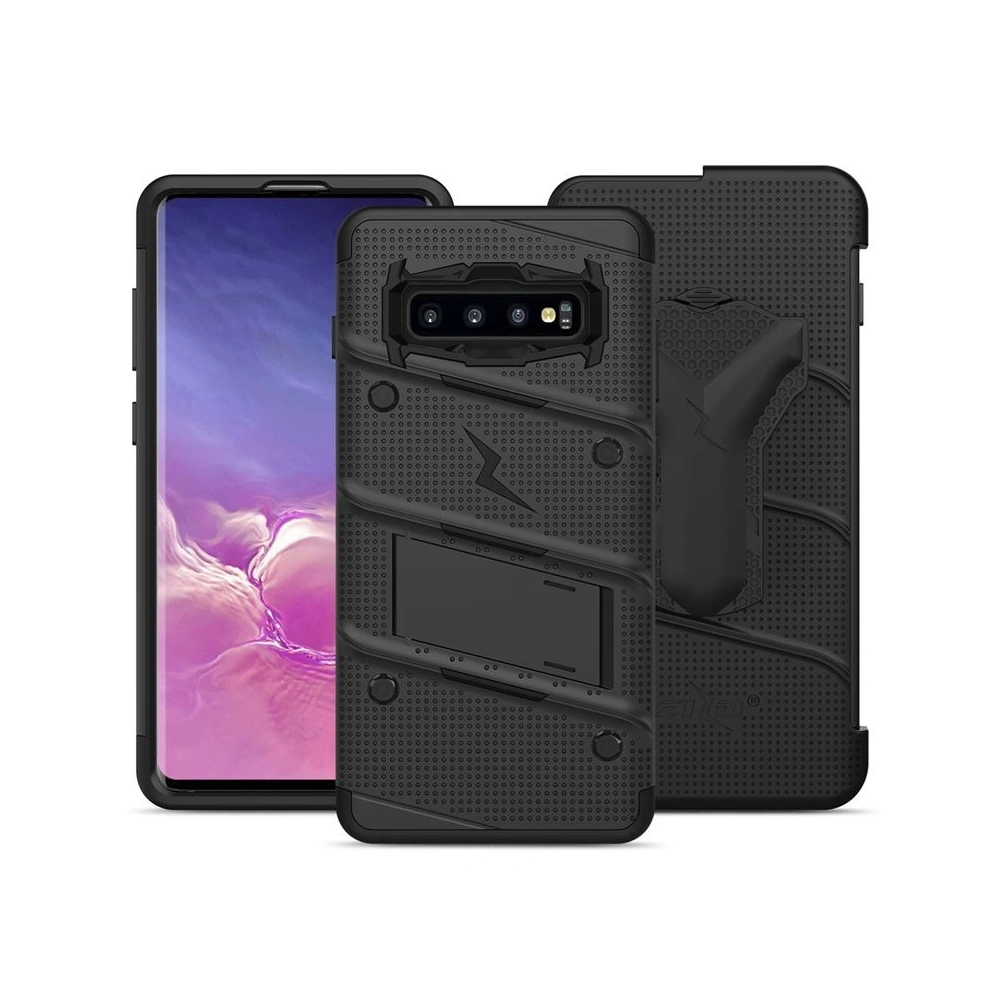 Pancerne etui Zizo Bolt Cover Samsung Galaxy S10+ Plus oraz podstawka & uchwyt do paska (Black/Black)