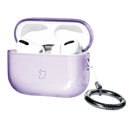 Elastyczne etui z karabińczykiem Bizon Case Headphone Clear do Apple AirPods Pro 3 przeźroczysto-fioletowe