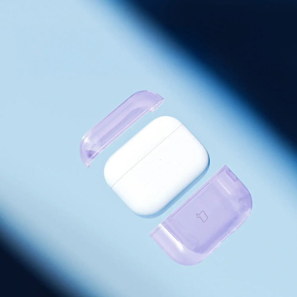 Elastyczne etui z karabińczykiem Bizon Case Headphone Clear do Apple AirPods Pro 3 przeźroczysto-fioletowe