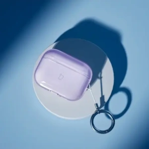 Elastyczne etui z karabińczykiem Bizon Case Headphone Clear do Apple AirPods Pro 3 przeźroczysto-fioletowe