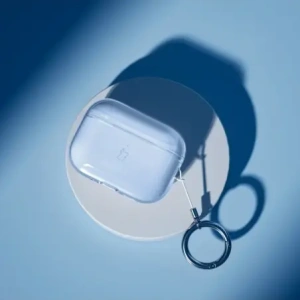 Elastyczne etui z karabińczykiem Bizon Case Headphone Clear do Apple AirPods Pro 3 przeźroczysto-niebieskie