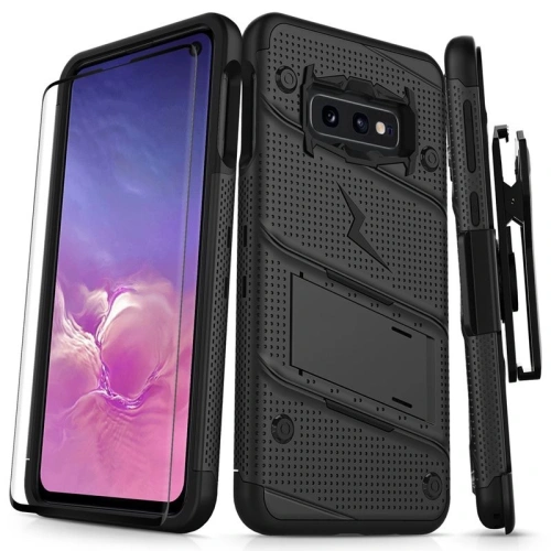 Kup Zizo Samsung Panzerhülle Bolt Cover Galaxy S10e mit 9H Glas für Bildschirm + Ständer & Gürtelhalter (Schwarz/Schwarz) - ZIZ001BLK - {ean13} - Sklep Home Screen