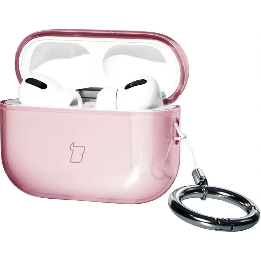 Elastyczne etui z karabińczykiem Bizon Case Headphone Clear do Apple AirPods Pro 3 przeźroczysto-różowe