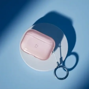 Elastyczne etui z karabińczykiem Bizon Case Headphone Clear do Apple AirPods Pro 3 przeźroczysto-różowe