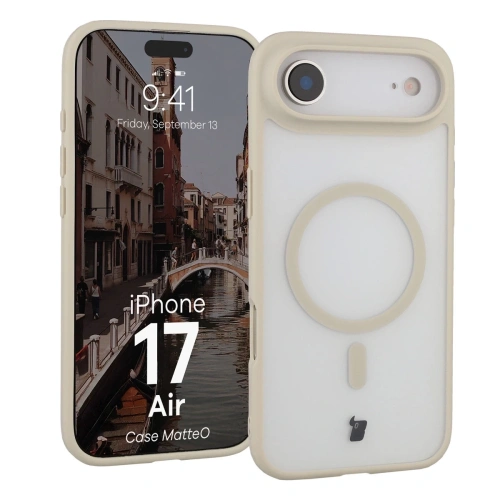 Etui z pierścieniem magnetycznym Bizon Case MatteO do Apple iPhone 17 Air przydymione-beżowe