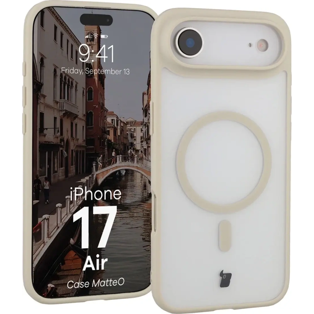 Etui z pierścieniem magnetycznym Bizon Case MatteO do Apple iPhone Air przydymione-beżowe