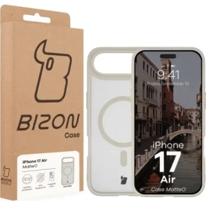 Etui z pierścieniem magnetycznym Bizon Case MatteO do Apple iPhone 17 Air przydymione-beżowe